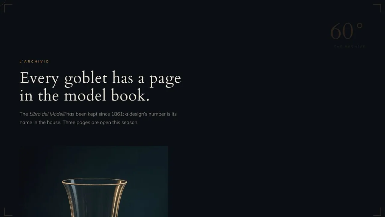 Fornace alla Luna archive presenting goblet forms as a provenance-rich model book.