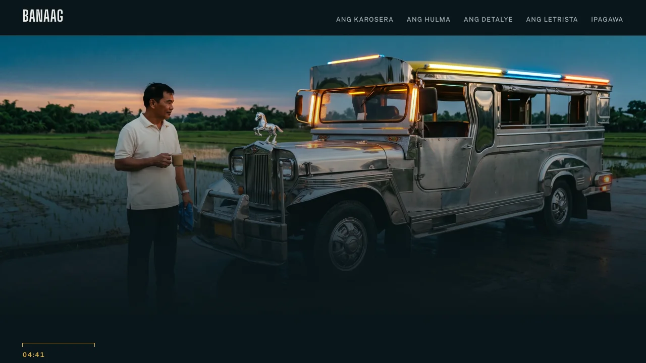 Banaag homepage introducing a Pampanga jeepney body shop and its operator-led build system.