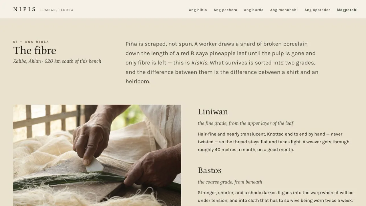 Nipis fibre story explaining pineapple cloth.